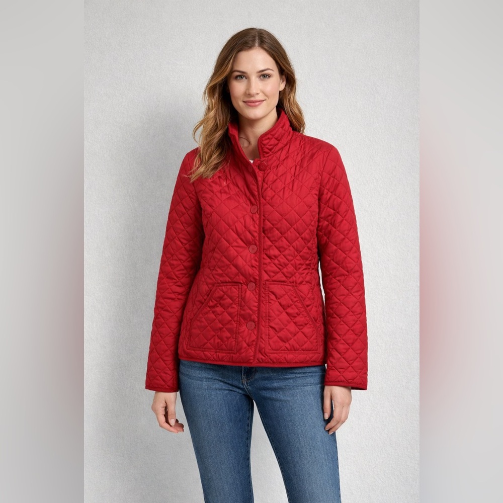 Chaps Women's Sz Medium Red Collared Button Down Quilted‎ Puffer Coat